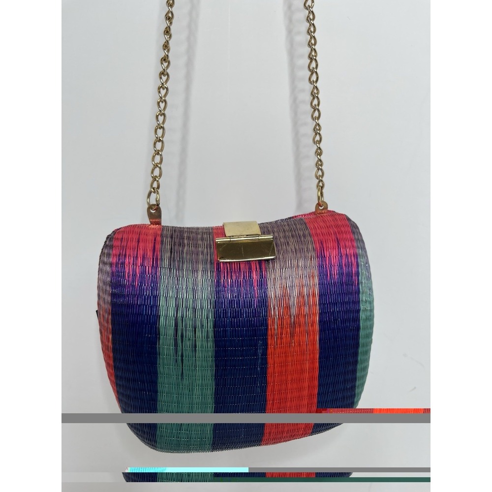 Vibrant Hard Shell Woven Straw Snake Chain Small Purse Handbag Evening Classy - Picture 3 of 5